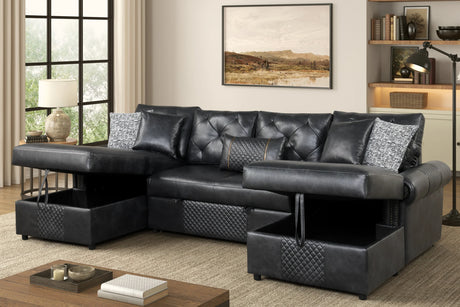 Sonoma Black Double Storage Chaise Sectional (w/ Pull-Out Bed) by Happy Homes at Eve Furniture