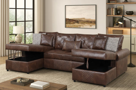 Sonoma Brown Double Storage Chaise Sectional (w/ Pull-Out Bed) by Happy Homes at Eve Furniture
