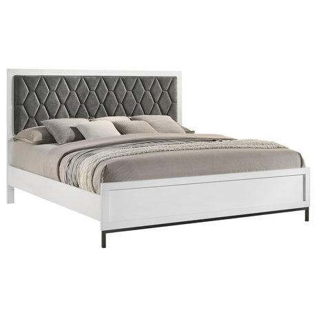 Sonora White Eastern King Upholstered Panel Bed by Coaster at Eve Furniture