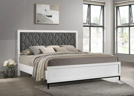 Sonora White Eastern King Upholstered Panel Bed by Coaster at Eve Furniture