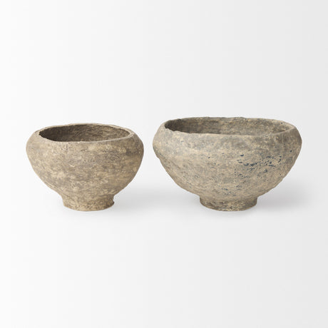 Sonu Set of 2 Gray Paper Mache Half-Pot Bowls by Mercana at Eve Furniture