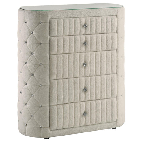Sonya Ivory 5-Drawer Upholstered Bedroom Chest of Drawers by Coaster at Eve Furniture
