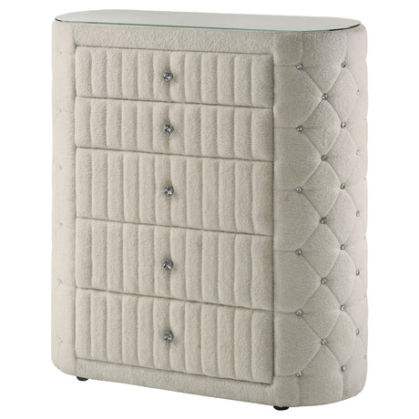 Sonya Ivory 5-Drawer Upholstered Bedroom Chest of Drawers by Coaster at Eve Furniture