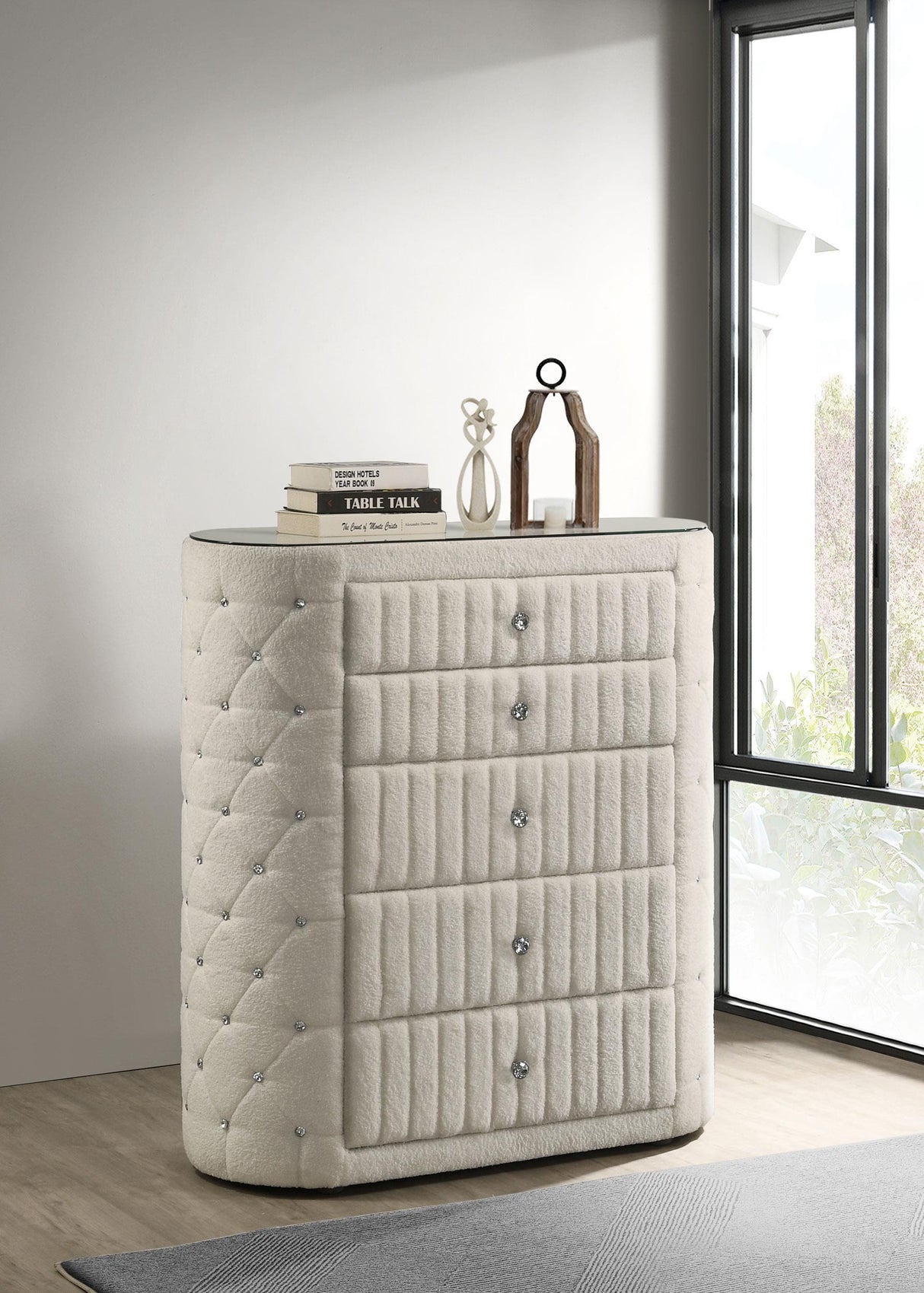 Sonya Ivory 5-Drawer Upholstered Bedroom Chest of Drawers by Coaster at Eve Furniture