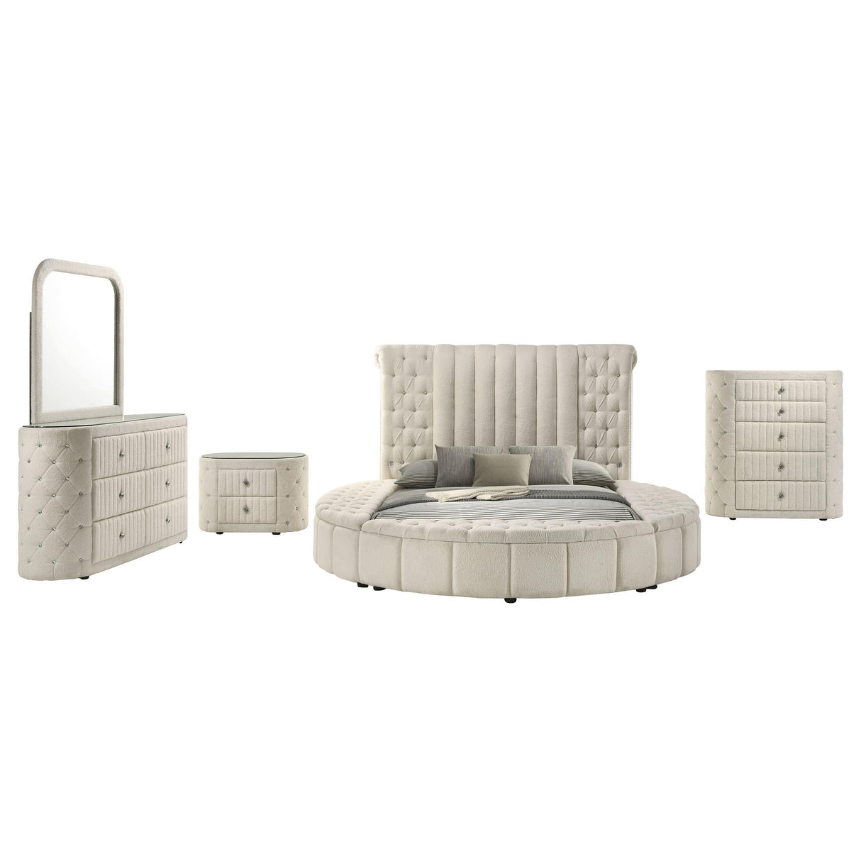 Sonya Ivory 5-Piece Upholstered Eastern King Bedroom Set by Coaster at Eve Furniture