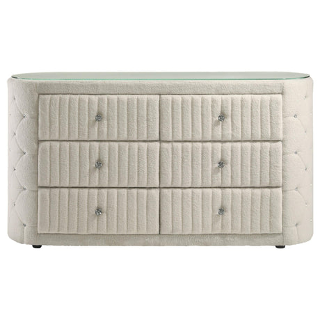 Sonya Ivory 6-Drawer Upholstered Bedroom Dresser by Coaster at Eve Furniture