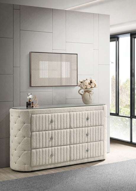 Sonya Ivory 6-Drawer Upholstered Bedroom Dresser by Coaster at Eve Furniture
