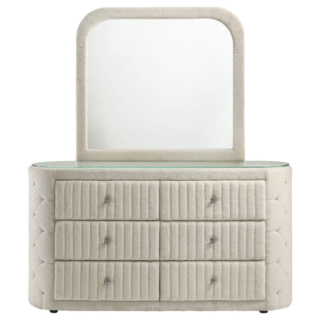 Sonya Ivory 6-Drawer Upholstered Bedroom Dresser with Mirror by Coaster at Eve Furniture