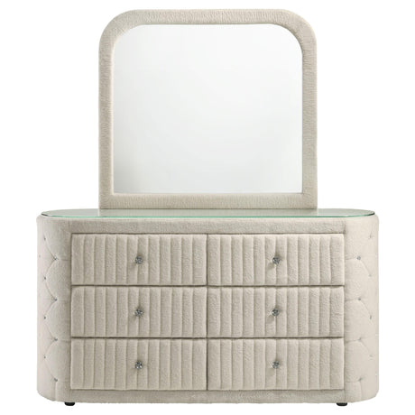 Sonya Ivory 6-Drawer Upholstered Bedroom Dresser with Mirror by Coaster at Eve Furniture