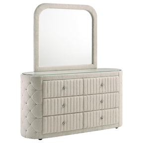 Sonya Ivory 6-Drawer Upholstered Bedroom Dresser with Mirror by Coaster at Eve Furniture