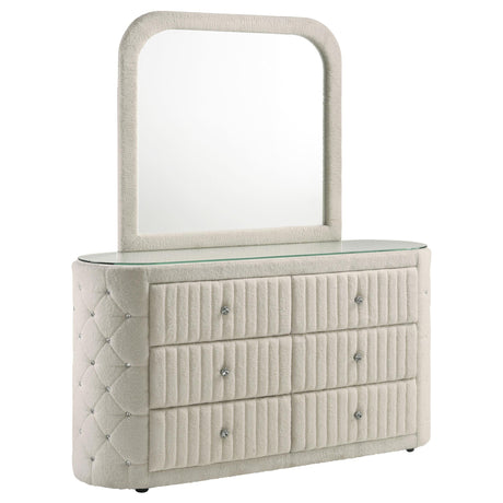Sonya Ivory 6-Drawer Upholstered Bedroom Dresser with Mirror by Coaster at Eve Furniture