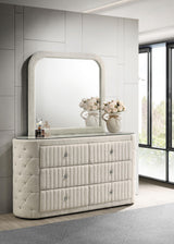 Sonya Ivory 6-Drawer Upholstered Bedroom Dresser with Mirror by Coaster at Eve Furniture