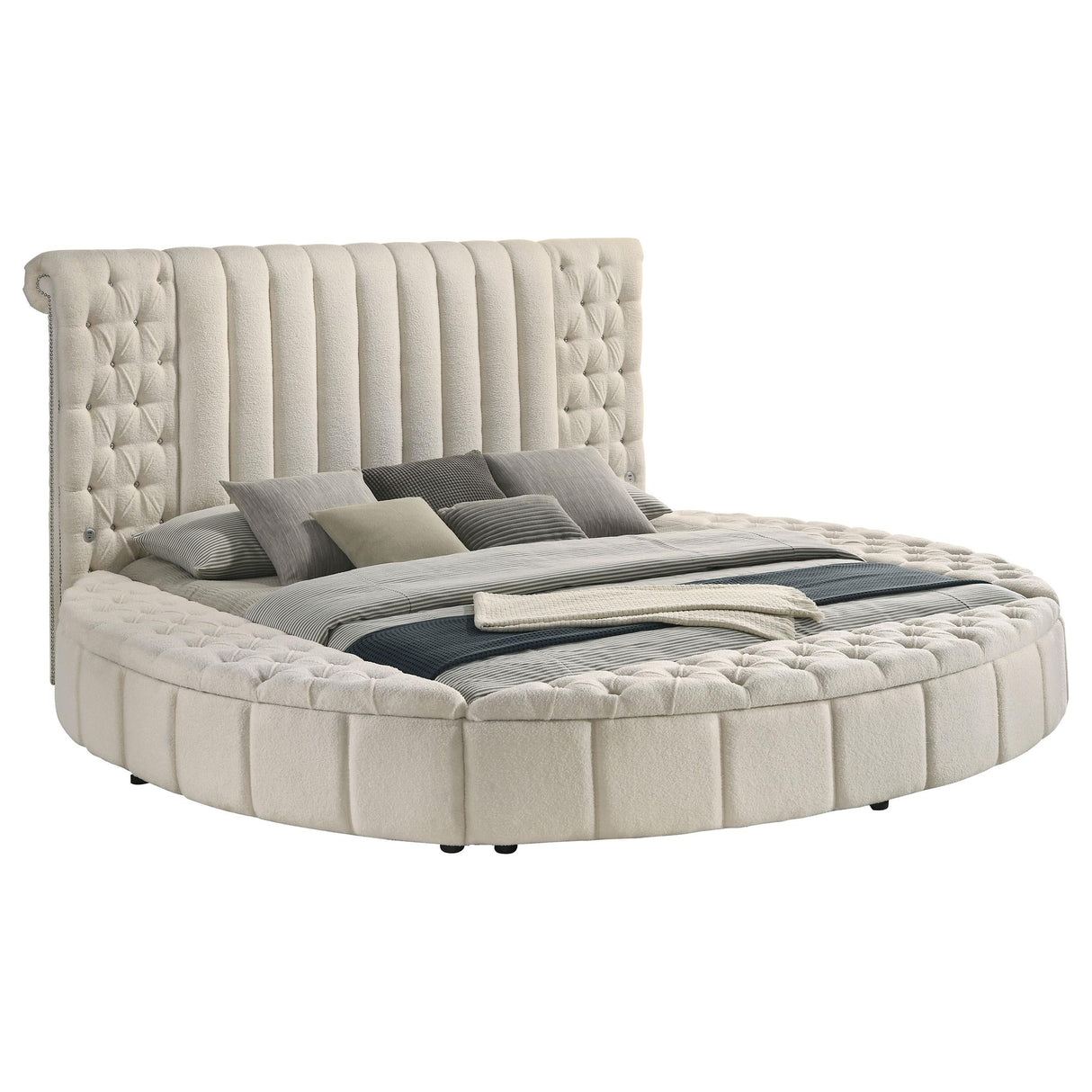 Sonya Ivory Upholstered Eastern King Round Storage Bed by Coaster at Eve Furniture