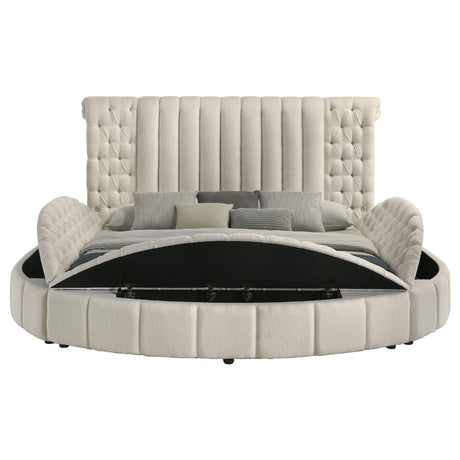 Sonya Ivory Upholstered Eastern King Round Storage Bed by Coaster at Eve Furniture