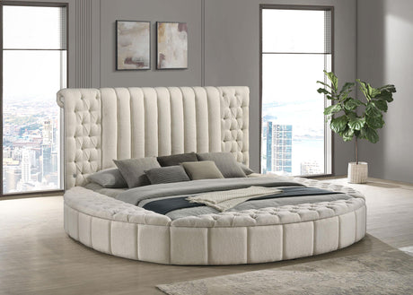 Sonya Ivory Upholstered Eastern King Round Storage Bed by Coaster at Eve Furniture