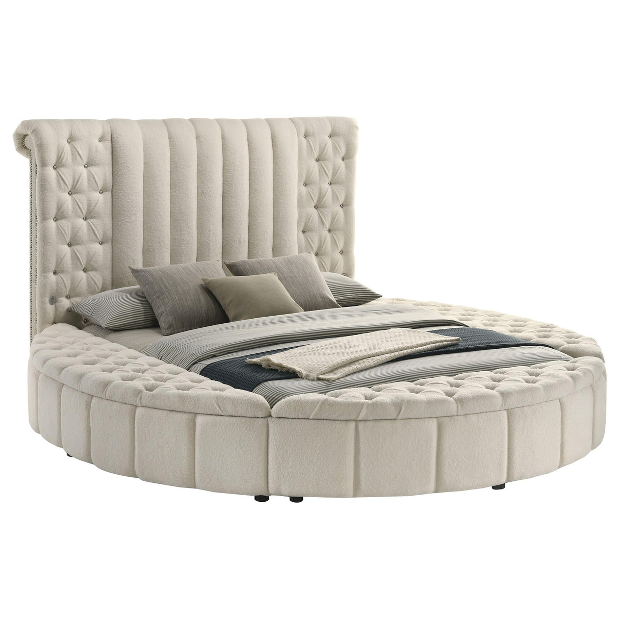 Sonya Ivory Upholstered Queen Round Storage Bed by Coaster at Eve Furniture