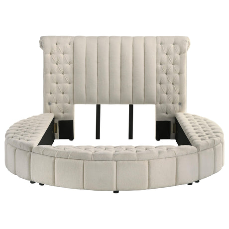 Sonya Ivory Upholstered Queen Round Storage Bed by Coaster at Eve Furniture