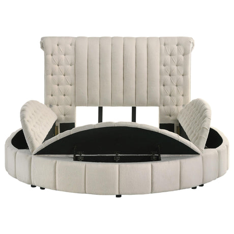 Sonya Ivory Upholstered Queen Round Storage Bed by Coaster at Eve Furniture