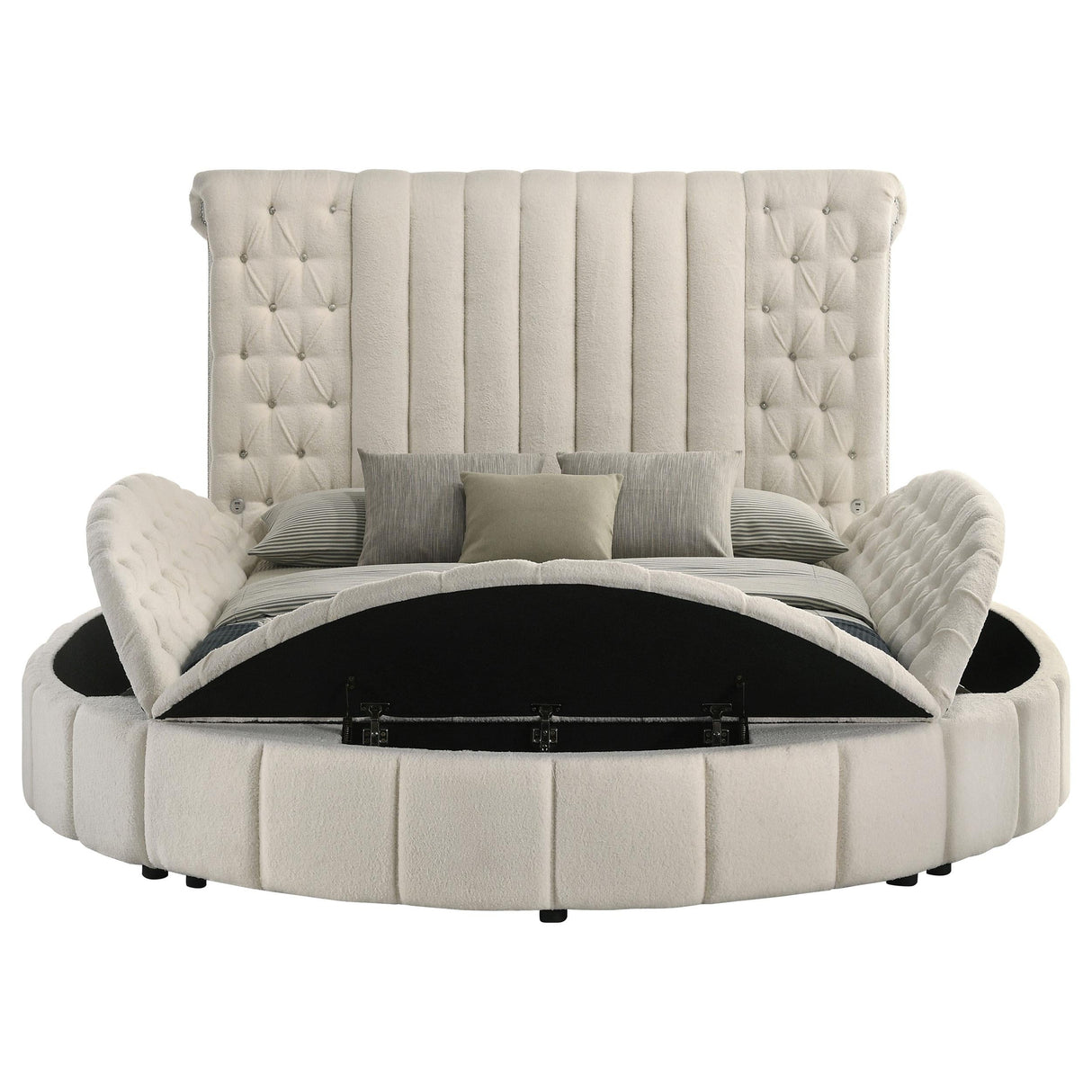 Sonya Ivory Upholstered Queen Round Storage Bed by Coaster at Eve Furniture