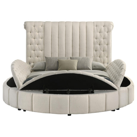 Sonya Ivory Upholstered Queen Round Storage Bed by Coaster at Eve Furniture
