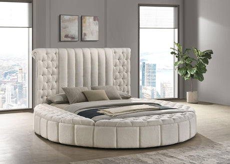 Sonya Ivory Upholstered Queen Round Storage Bed by Coaster at Eve Furniture