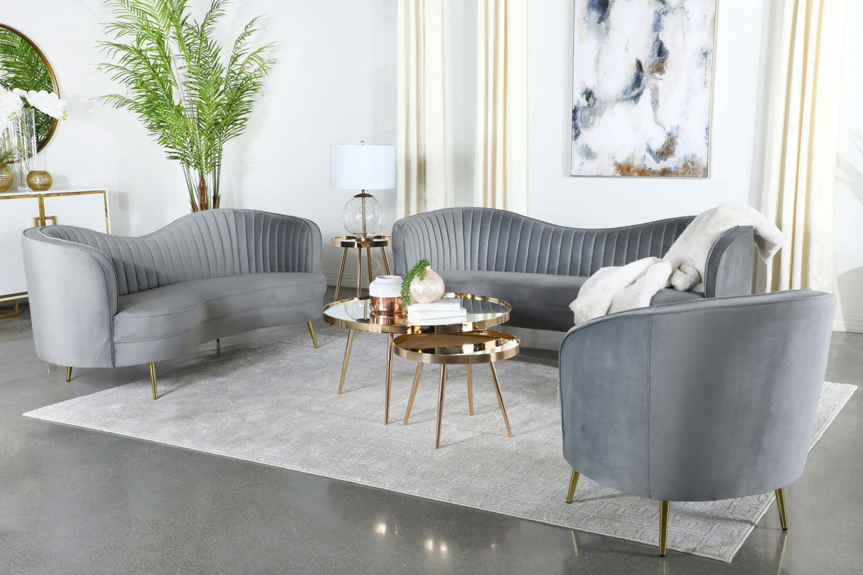 Sophia 3-piece Upholstered Channel Tufted Sofa Set Grey by Coaster at Eve Furniture