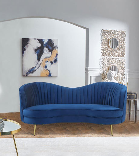 Sophia Blue Upholstered Camel Back Loveseat by Coaster at Eve Furniture
