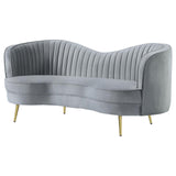 Sophia Gray/Gold Upholstered Loveseat with Camel Back by Coaster at Eve Furniture