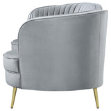 Sophia Gray/Gold Upholstered Loveseat with Camel Back by Coaster at Eve Furniture