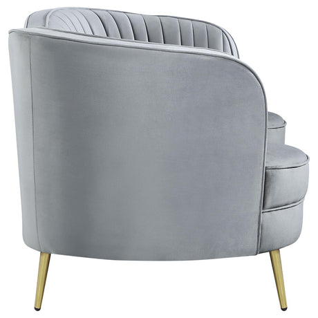 Sophia Gray/Gold Upholstered Loveseat with Camel Back by Coaster at Eve Furniture
