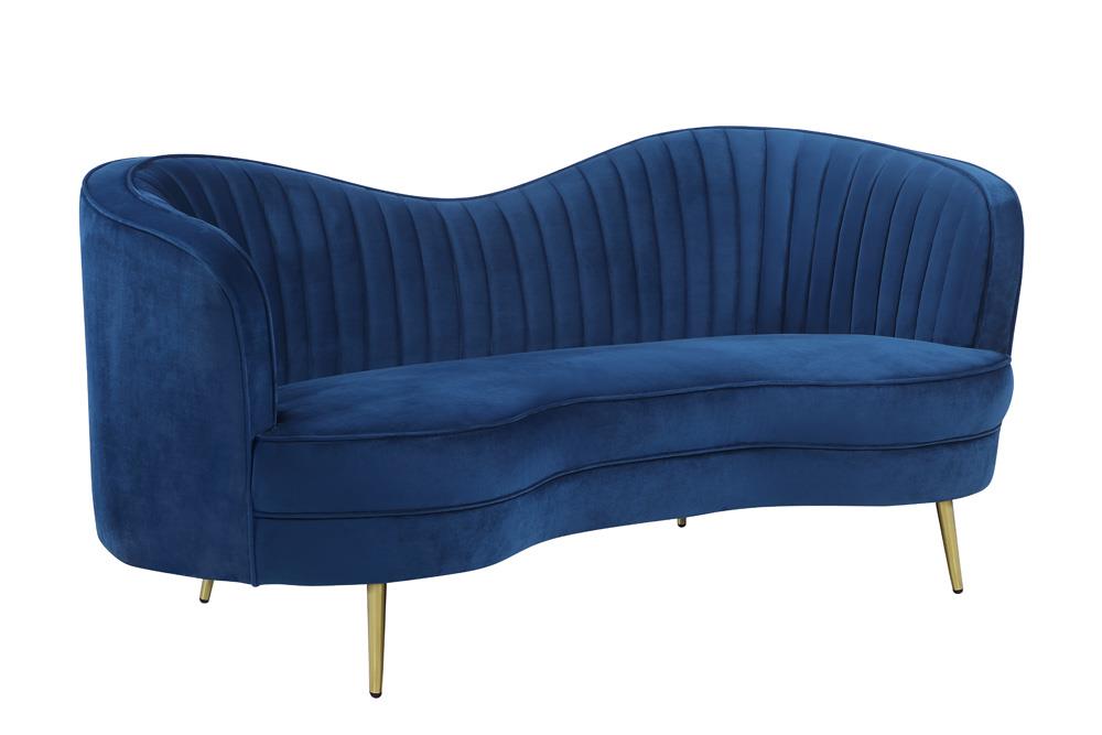 Sophia Upholstered Camel Back Loveseat Blue