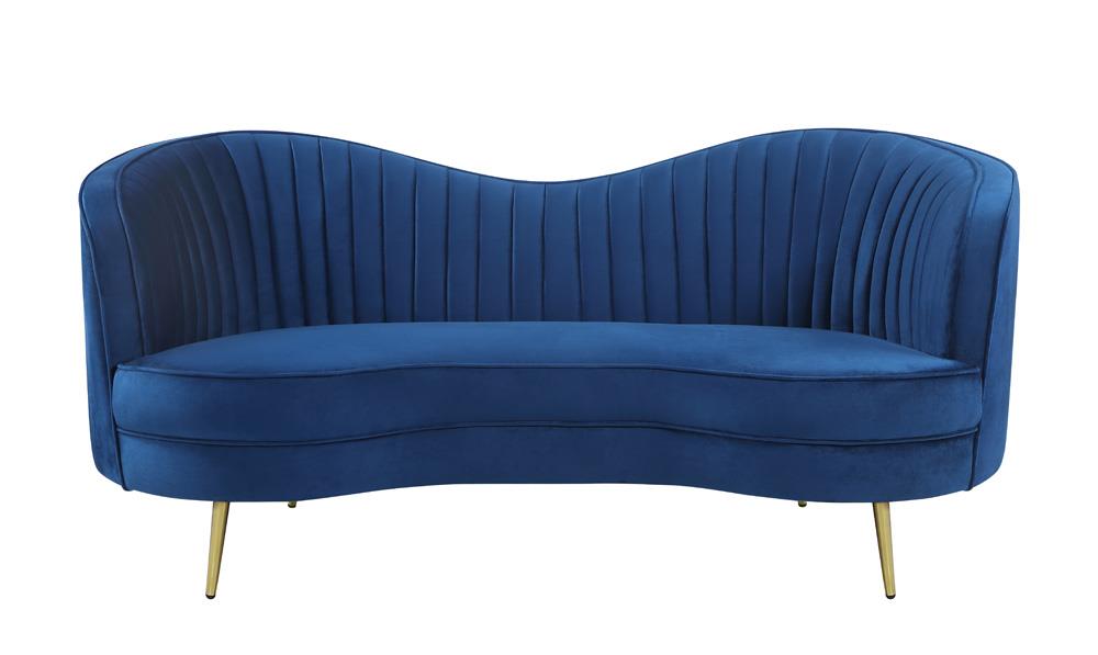 Sophia Upholstered Camel Back Loveseat Blue