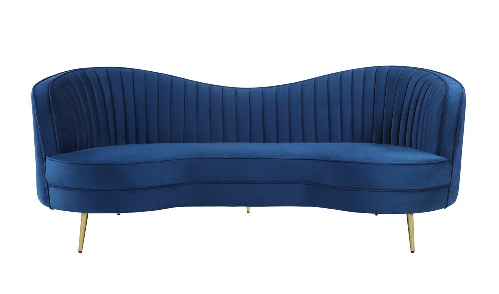 Sophia Upholstered Camel Back Sofa Blue