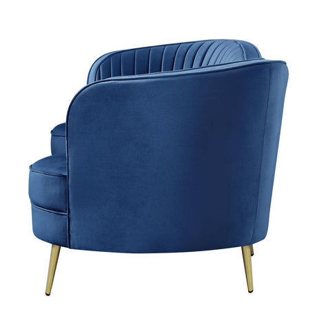 Sophia Upholstered Camel Back Sofa Blue