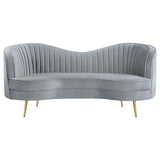 Sophia Upholstered Loveseat with Camel Back Gray/Gold