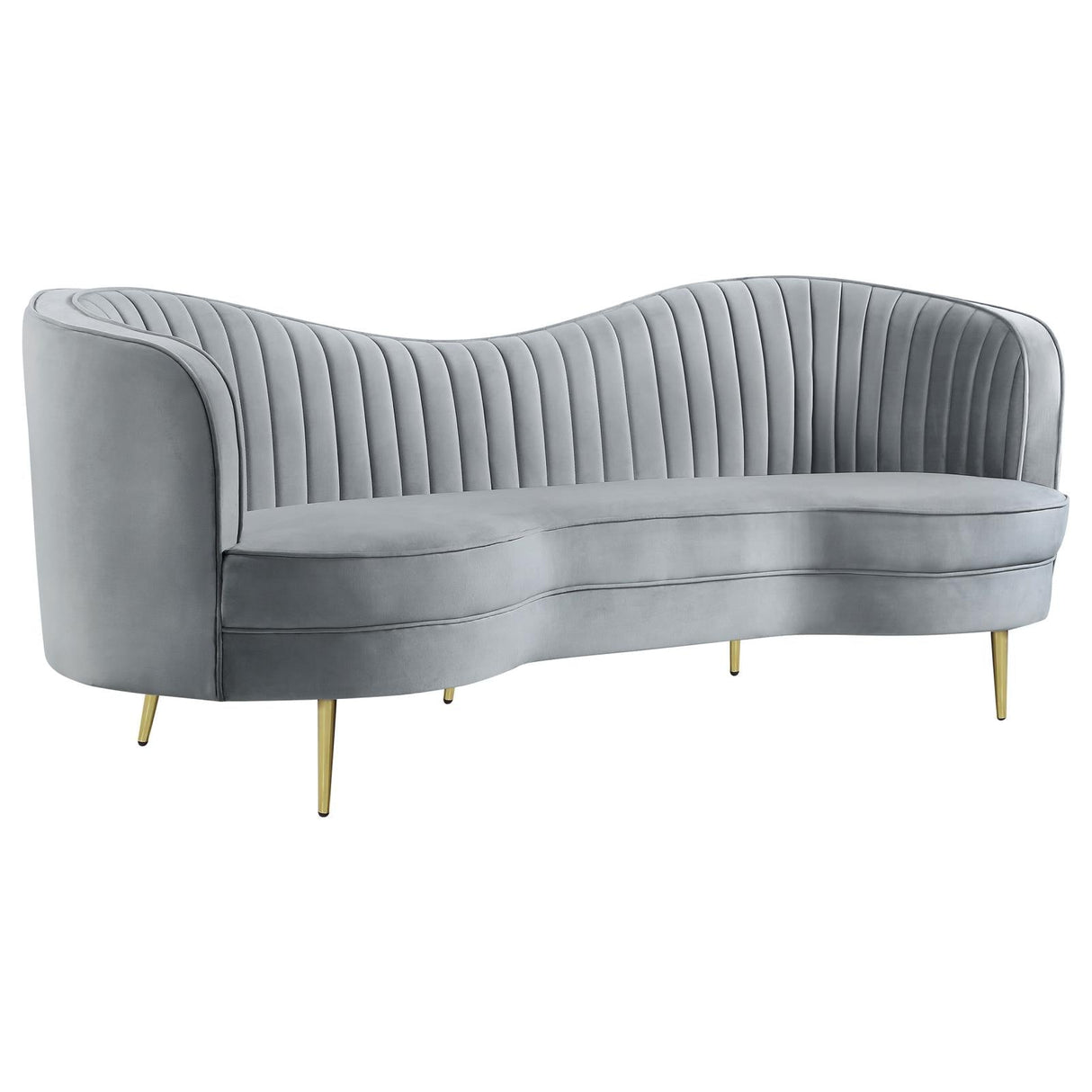 Sophia Upholstered Sofa with Camel Back Gray/Gold