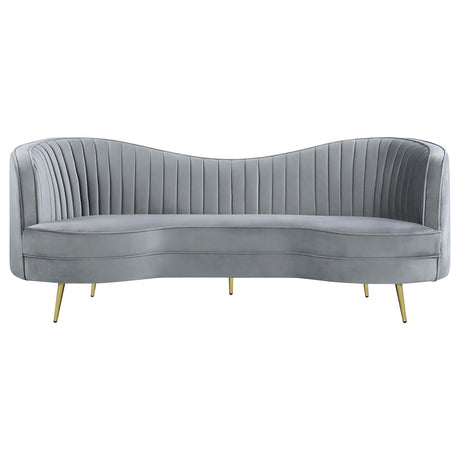 Sophia Upholstered Sofa with Camel Back Gray/Gold