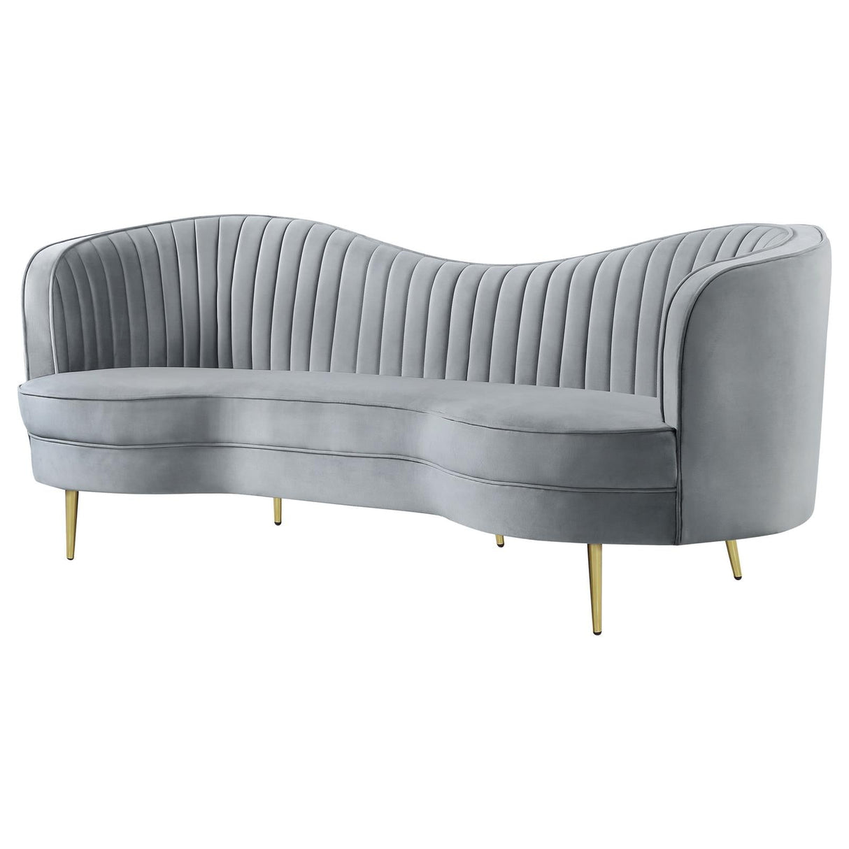 Sophia Upholstered Sofa with Camel Back Gray/Gold