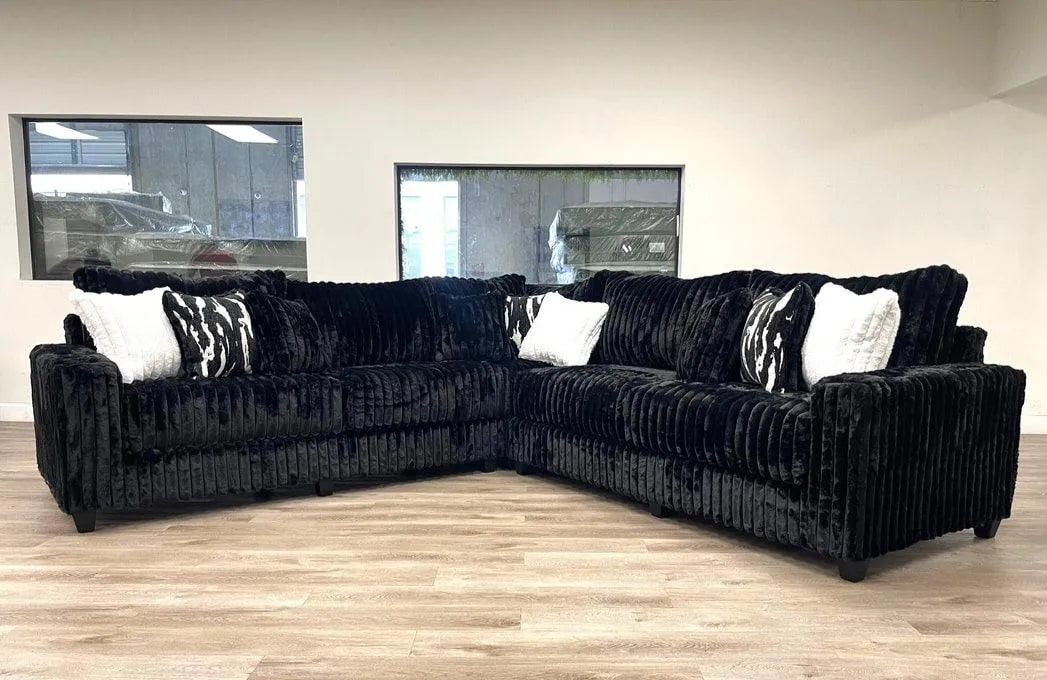Sophie Black Corduroy Oversized Sectional by Happy Homes at Eve Furniture