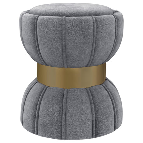 Sora Grey Upholstered Round Ottoman by Coaster at Eve Furniture