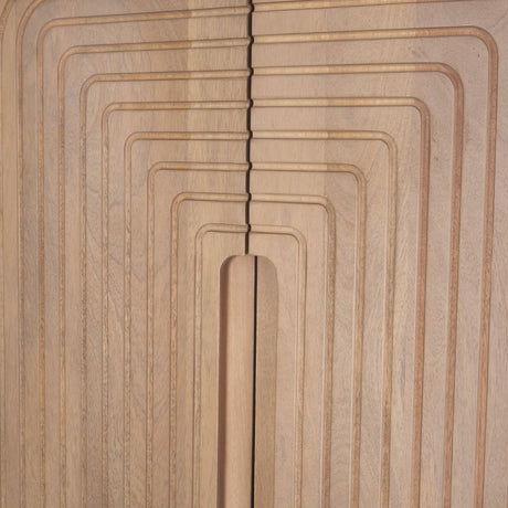 Sorina Reverse Fluted Light Brown Wood Curio Cabinet by Mercana at Eve Furniture