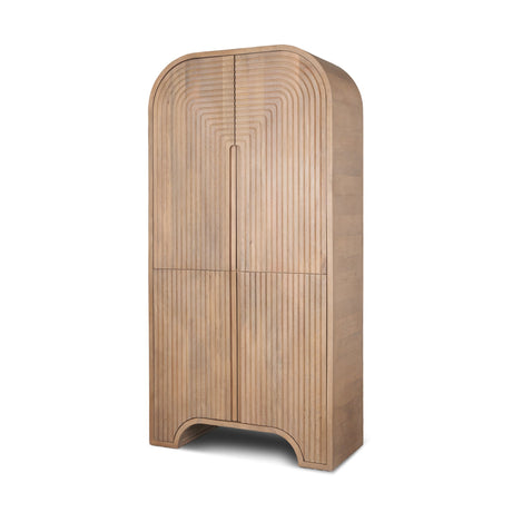 Sorina Reverse Fluted Light Brown Wood Curio Cabinet by Mercana at Eve Furniture