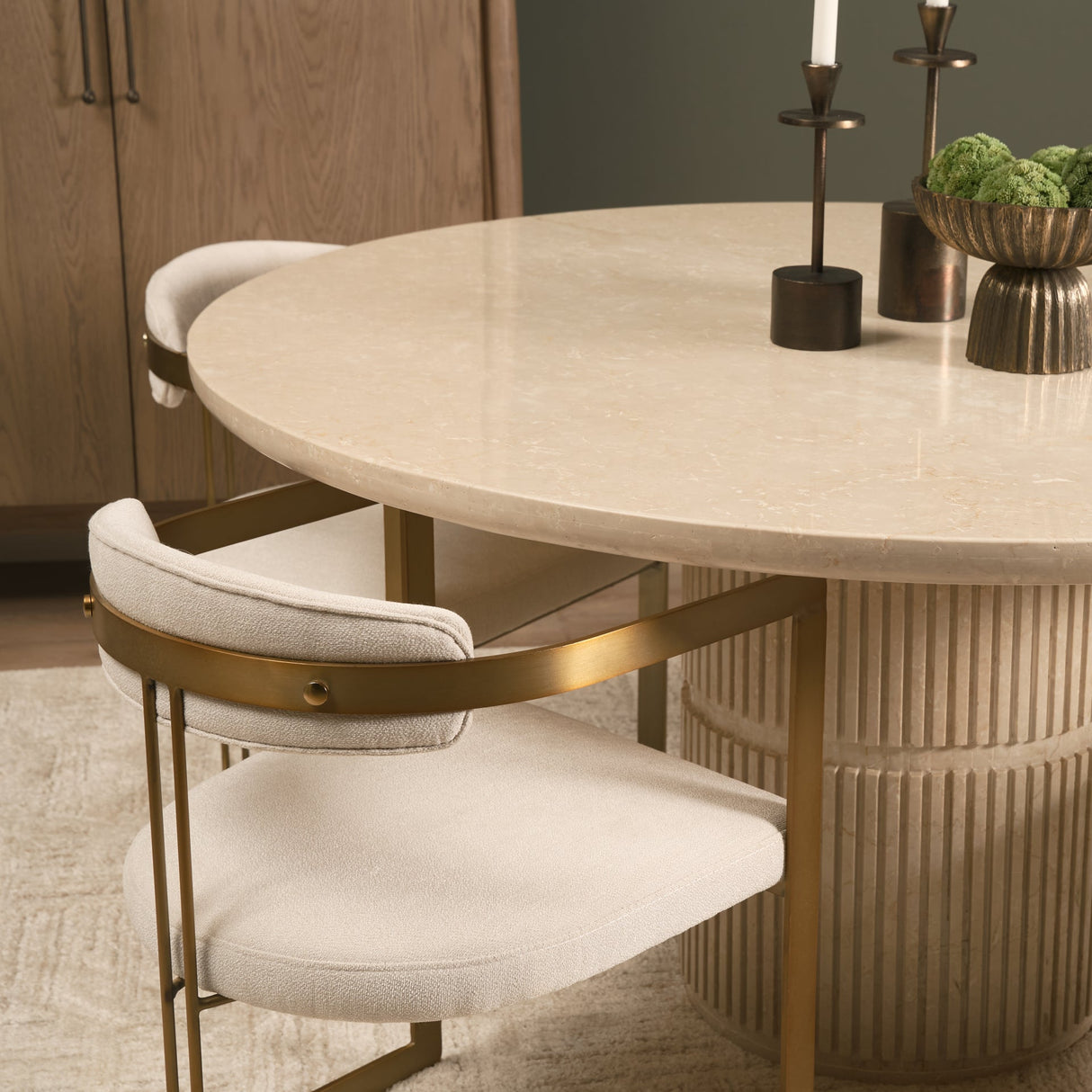 Sorrano 59" Botticino Marble Round w/ Fluted Base Dining Table by Mercana at Eve Furniture