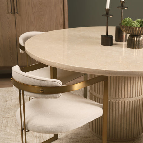 Sorrano Botticino Marble Round w/ Fluted Base Dining Table by Mercana at Eve Furniture