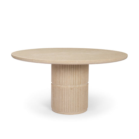 Sorrano Botticino Marble Round w/ Fluted Base Dining Table by Mercana at Eve Furniture