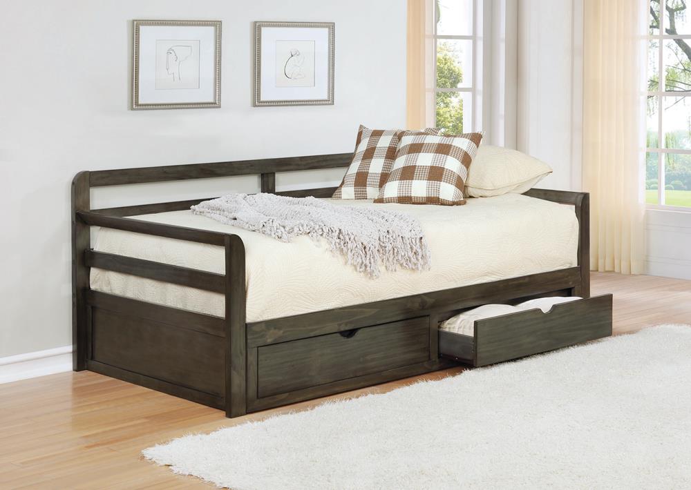 Sorrento Gray 2-Drawer Twin Daybed with Extension Trundle