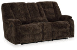 Soundwave Chocolate Reclining Loveseat with Console