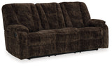 Soundwave Chocolate Reclining Sofa with Drop Down Table