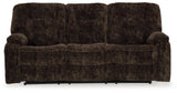 Soundwave Chocolate Reclining Sofa with Drop Down Table