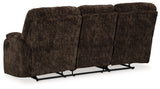 Soundwave Chocolate Reclining Sofa with Drop Down Table